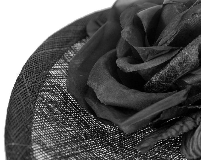 Large black sinamay fascinator hat with flowers by Max Alexander - Image 4