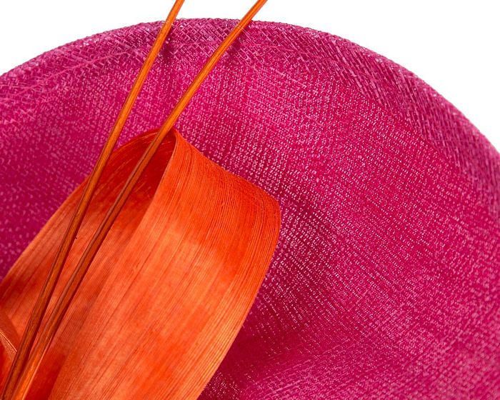 Fuchsia fascinator with orange bow and feathers - Image 3