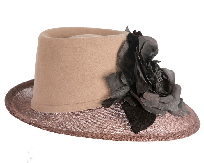 Exclusive coffee ladies winter fashion hat with flower by Cupids Millinery - Image 6