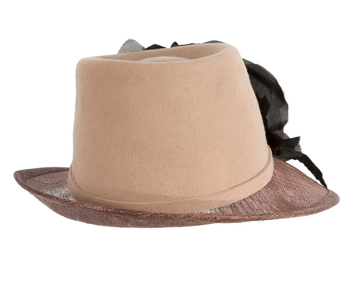 Exclusive coffee ladies winter fashion hat with flower by Cupids Millinery - Image 3