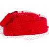 Red winter felt beret hat with face veil - Image 4