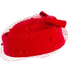 Red winter felt beret hat with face veil - Image 3