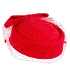 Red winter felt beret hat with face veil - Image 2