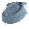 Light Blue winter felt beret hat with face veil - Image 2