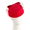 Red winter felt beret hat with face veil