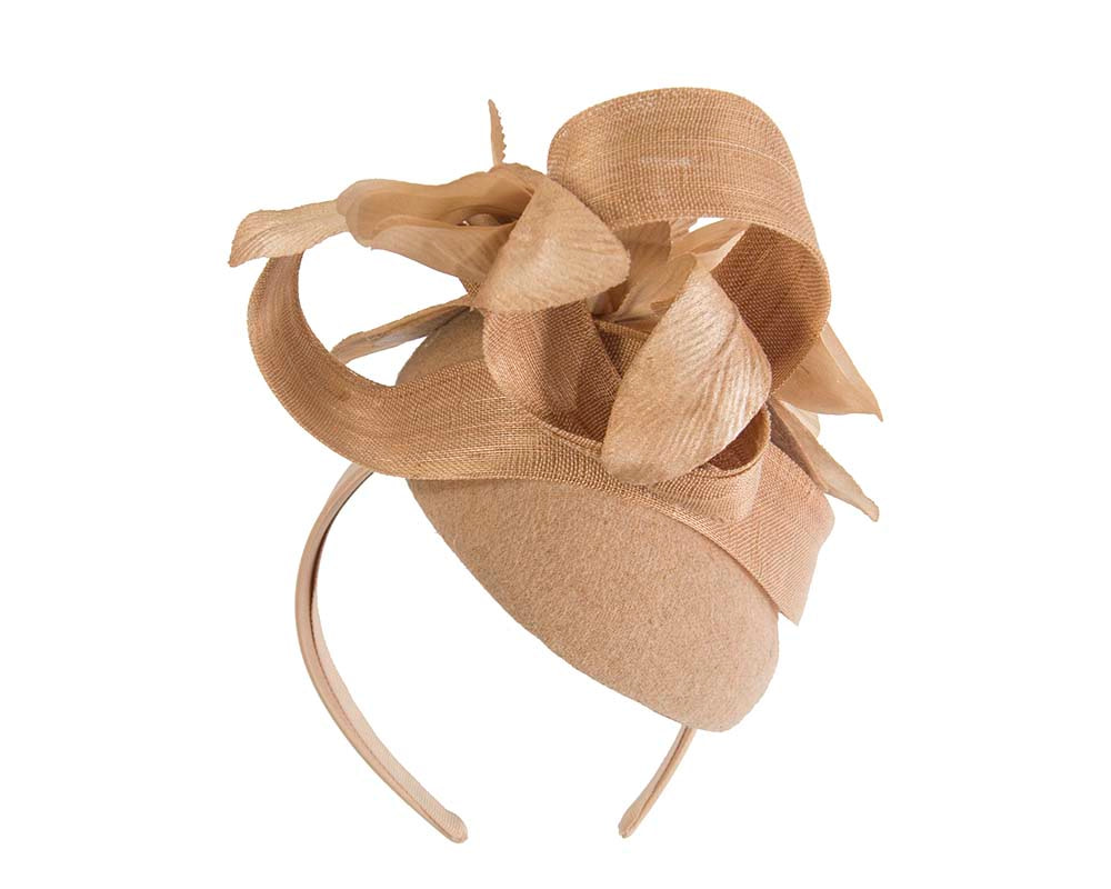 Bespoke beige pillbox winter fascinator with flower by Fillies Collection - Image 6