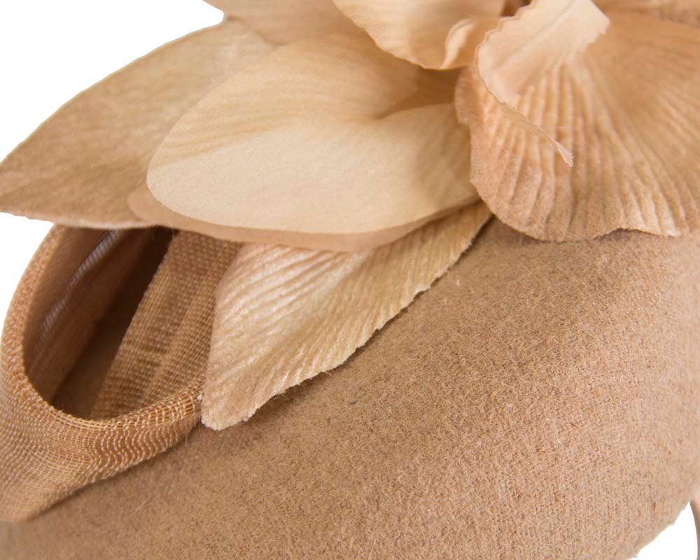 Bespoke beige pillbox winter fascinator with flower by Fillies Collection - Image 4