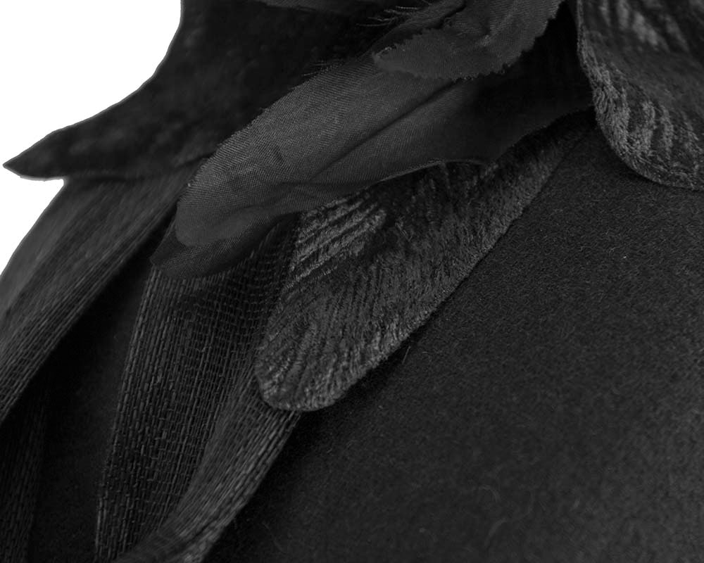 Bespoke black pillbox winter fascinator with flower by Fillies Collection - Image 4