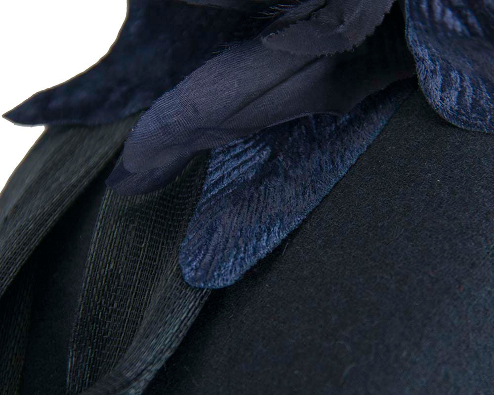 Bespoke navy pillbox winter fascinator with flower by Fillies Collection - Image 4