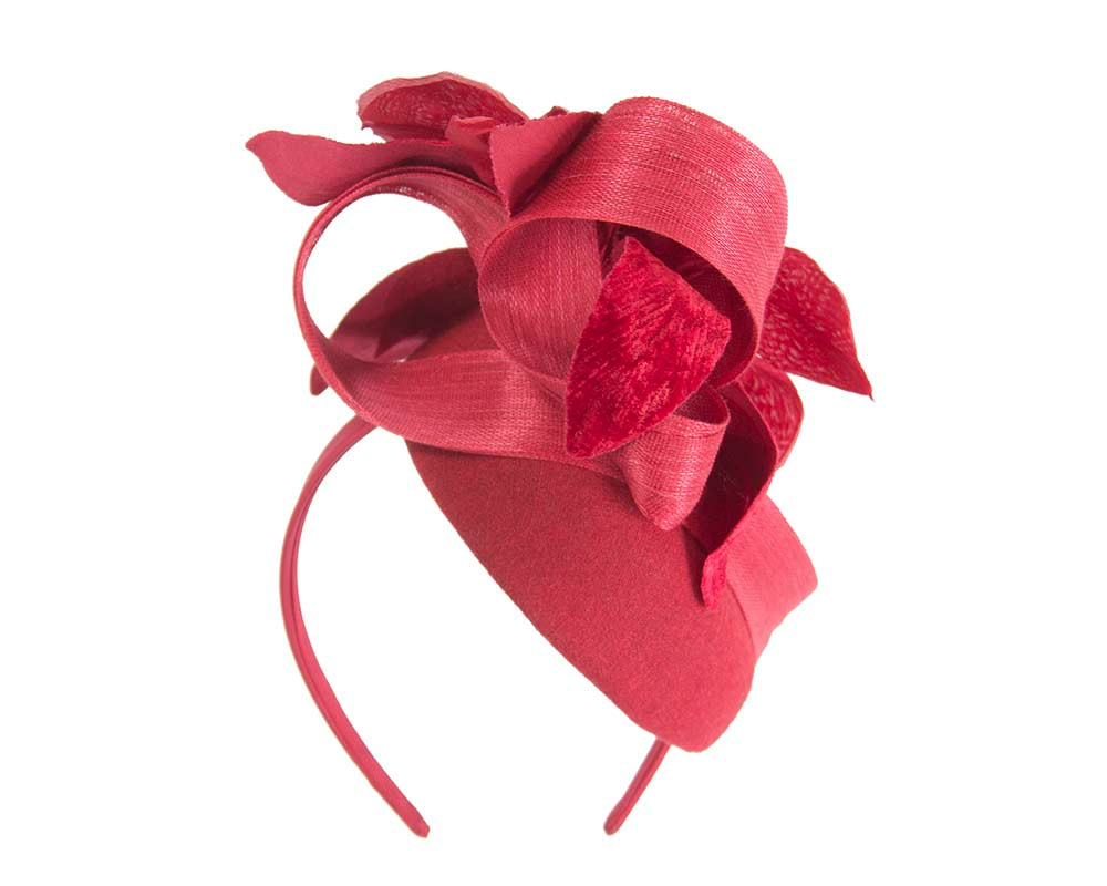 Bespoke red pillbox winter fascinator with flower by Fillies Collection - Image 5