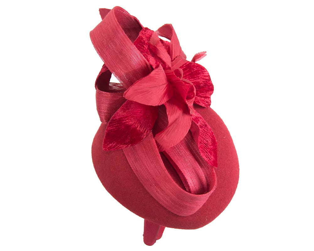 Bespoke red pillbox winter fascinator with flower by Fillies Collection - Image 6