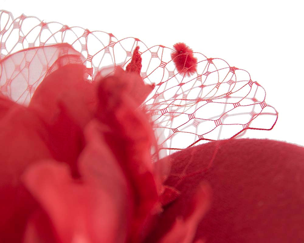 Red winter pillbox fascinator with flower by Fillies Collection - Image 4