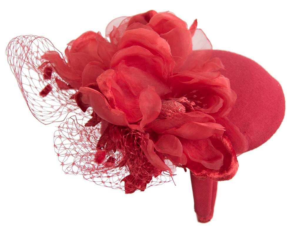 Red winter pillbox fascinator with flower by Fillies Collection - Image 6