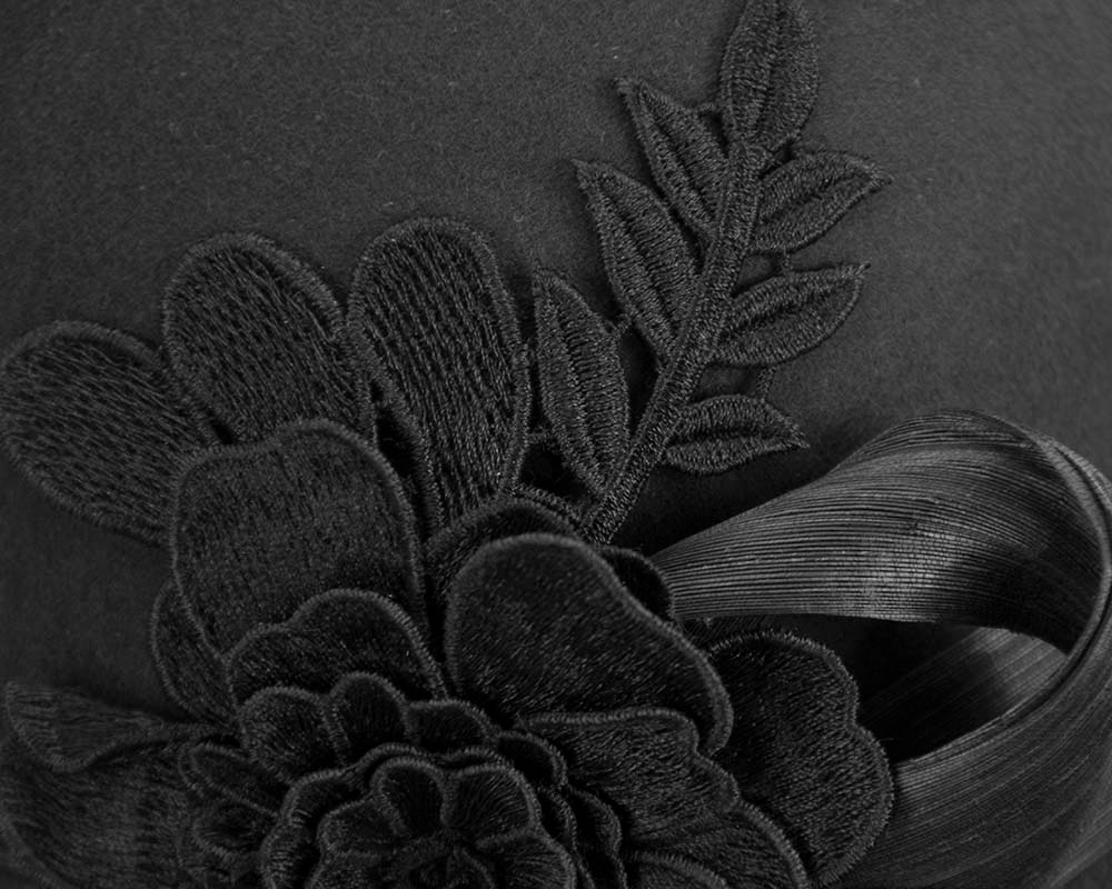 Black ladies felt cloche hat by Fillies Collection - Fascinators.com.au Black ladies felt cloche hat by Fillies Collection - Image 5