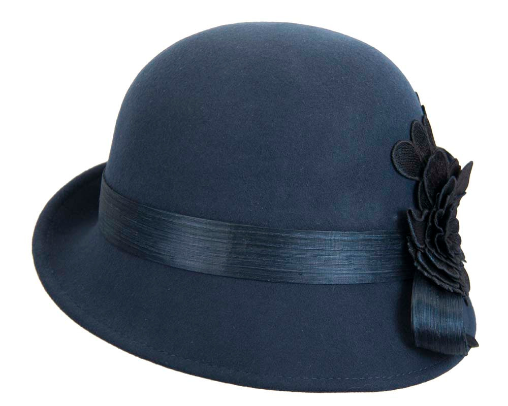Navy ladies felt cloche hat by Fillies Collection - Image 5
