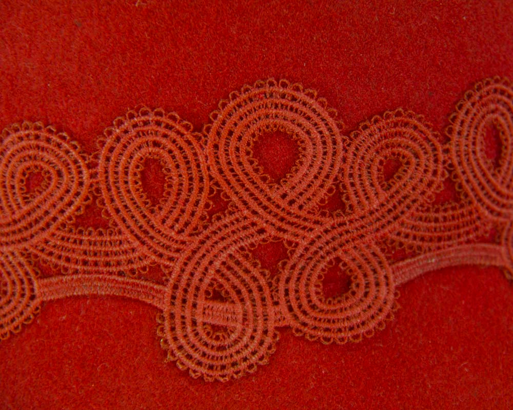 Red felt fashion cap with lace - Fascinators.com.au Red felt fashion cap with lace - Image 5