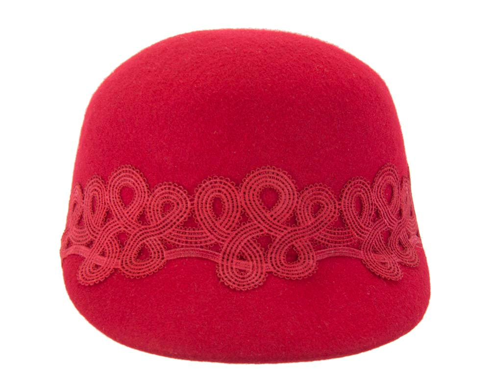 Red felt fashion cap with lace - Fascinators.com.au Red felt fashion cap with lace - Image 4