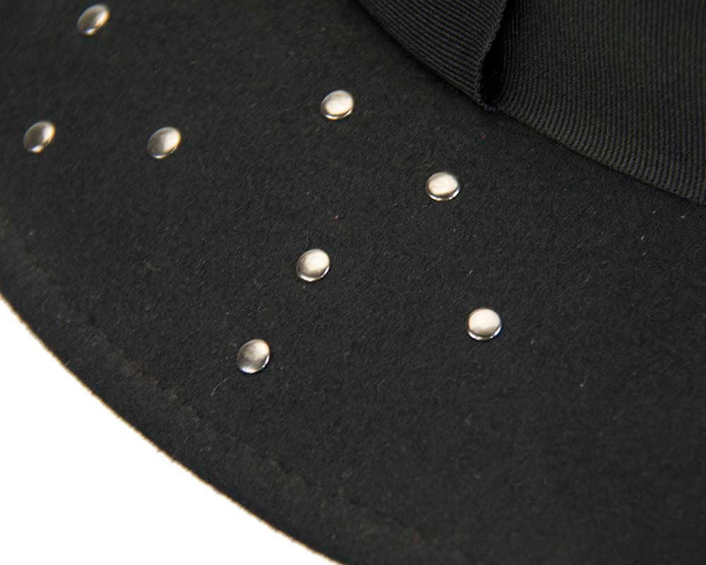 Wide brim black felt fedora with studs by Max Alexander - Fascinators.com.au Wide brim black felt fedora with studs by Max Alexander - Image 4