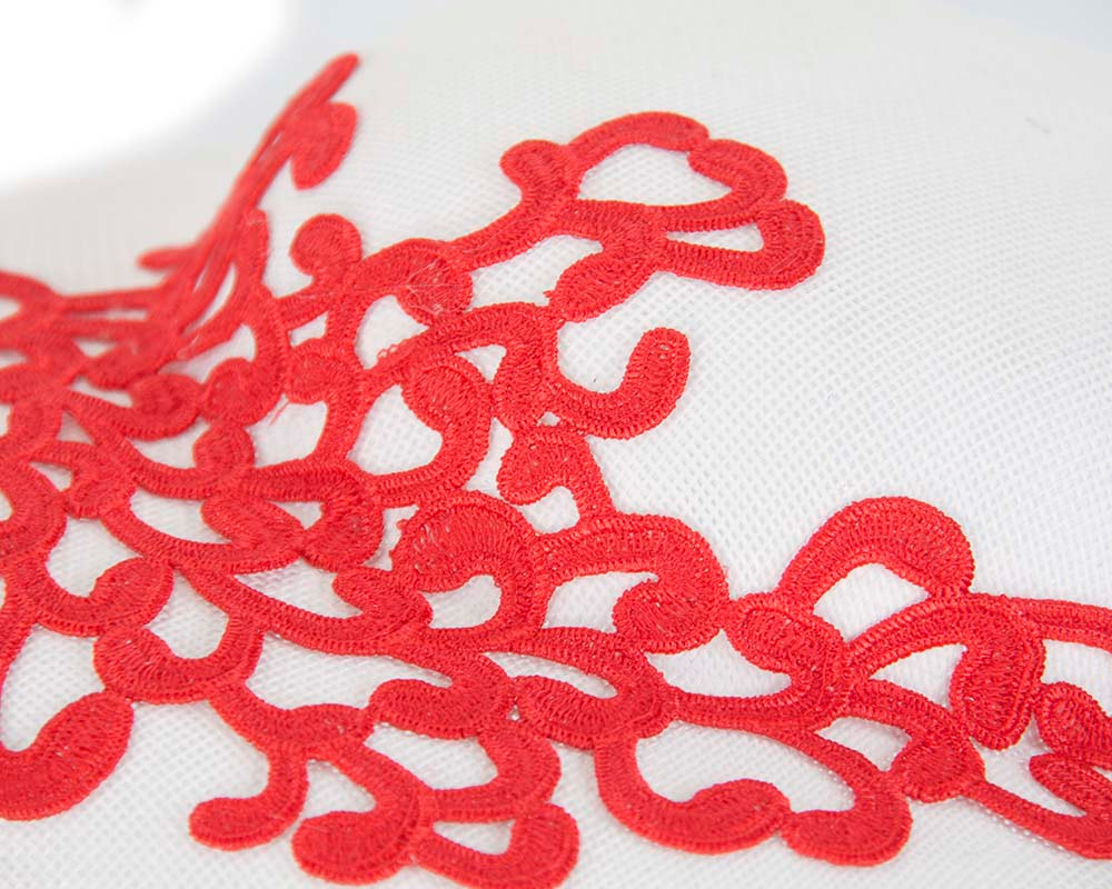 Unusual white & red boater hat with lace by Max Alexander - Image 5