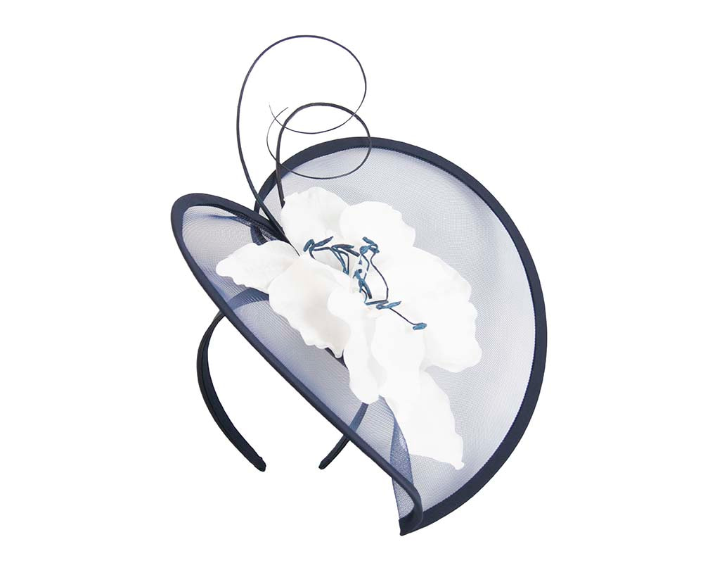 Navy & white heart flower fascinator - Fascinators.com.au Navy & white heart flower fascinator - Image 2