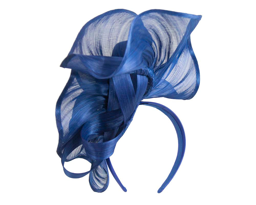 Exclusive royal blue silk abaca racing fascinator - Image 4