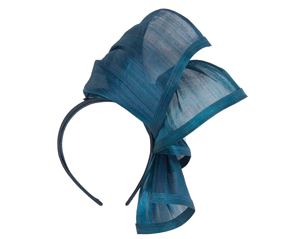 Twisted marine blue silk abaca fascinator by Fillies Collection - Image 4