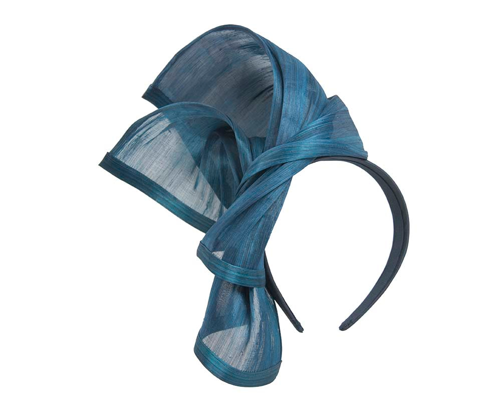 Twisted marine blue silk abaca fascinator by Fillies Collection - Image 2