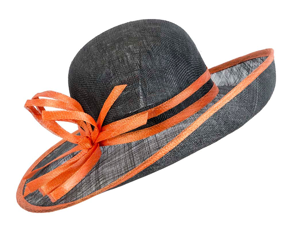 Wide brim black & orange racing hat by Max Alexander - Fascinators.com.au Wide brim black & orange racing hat by Max Alexander - Image 2