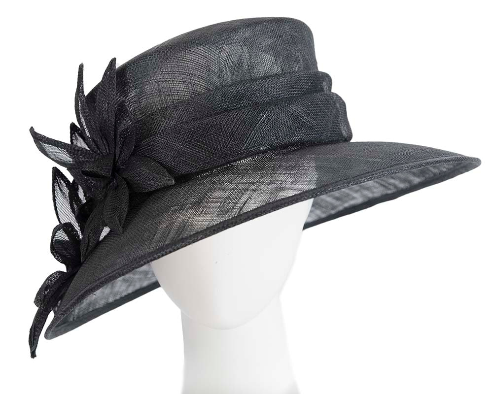 Large black sinamay racing hat by Max Alexander