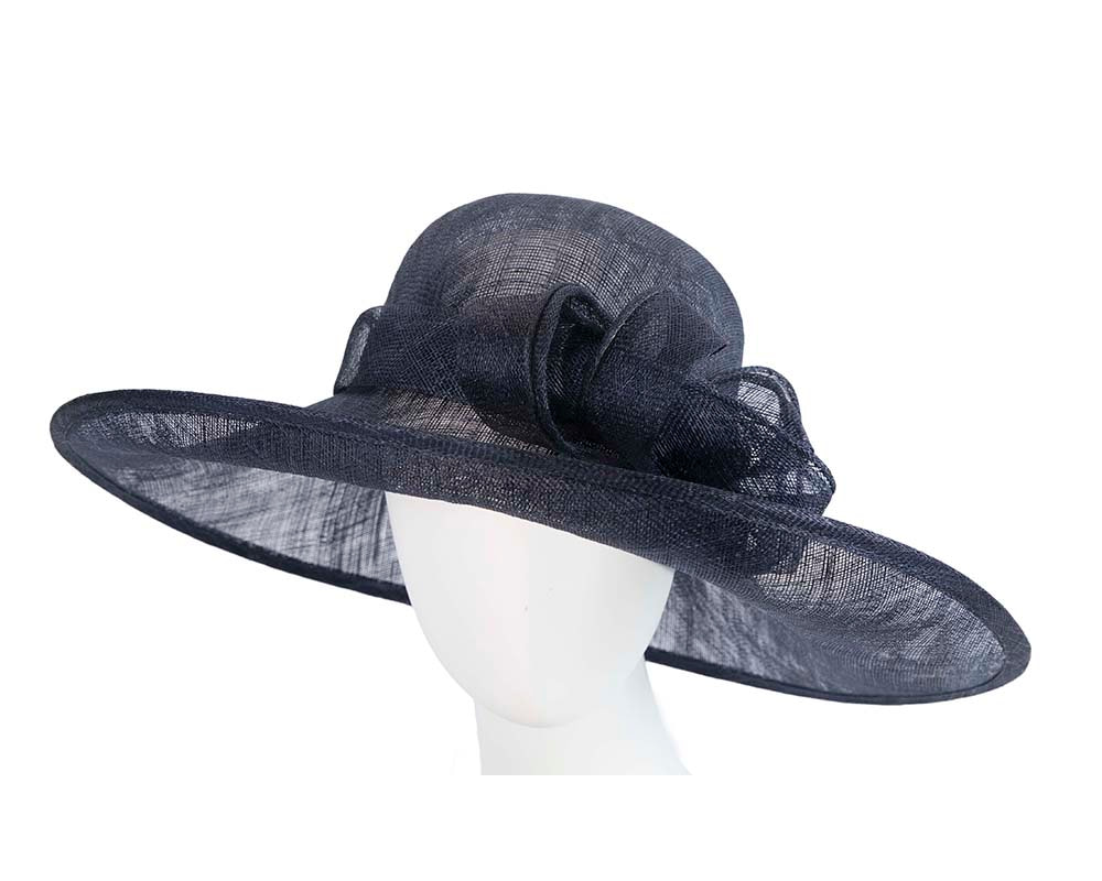 Wide brim navy sinamay racing hat by Max Alexander