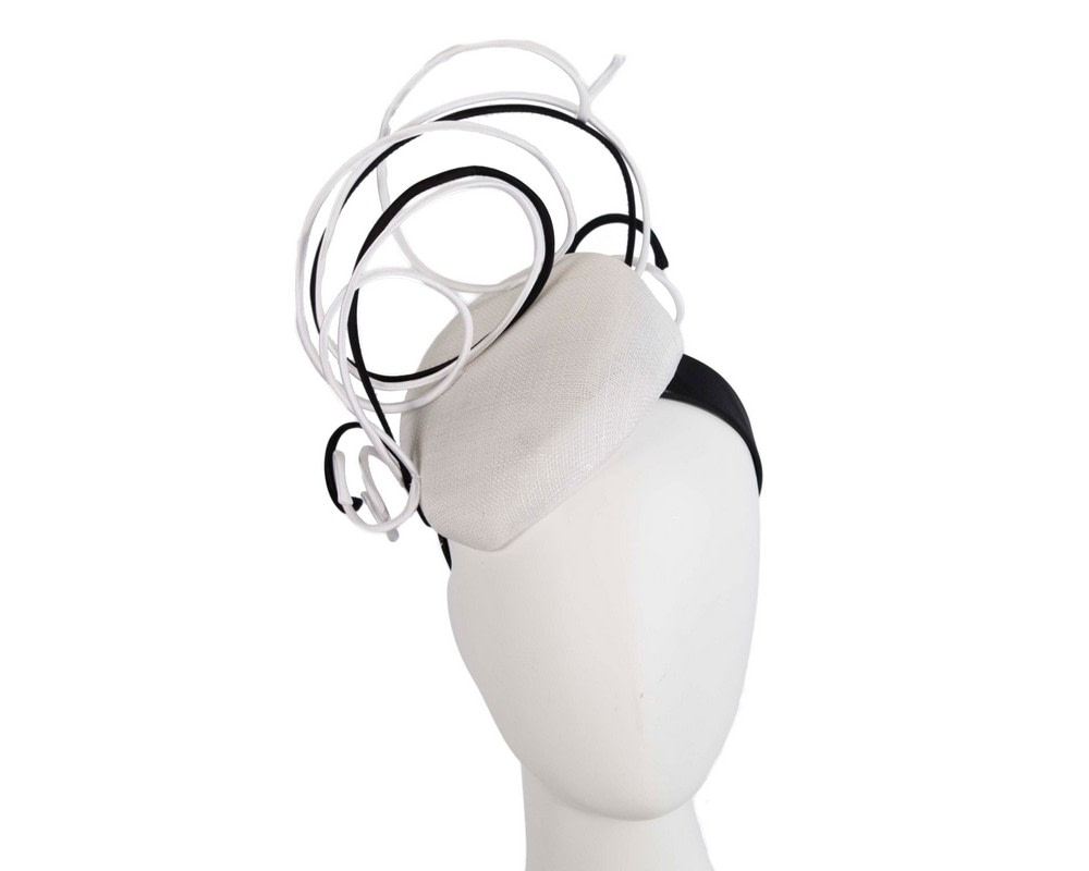 Bespoke white & black wire loops pillbox racing fascinator by Fillies Collection