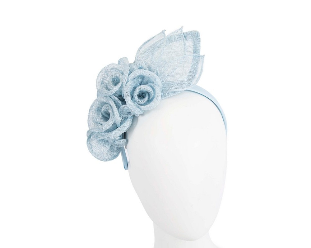 Light blue sinamay flower headband fascinator by Max Alexander