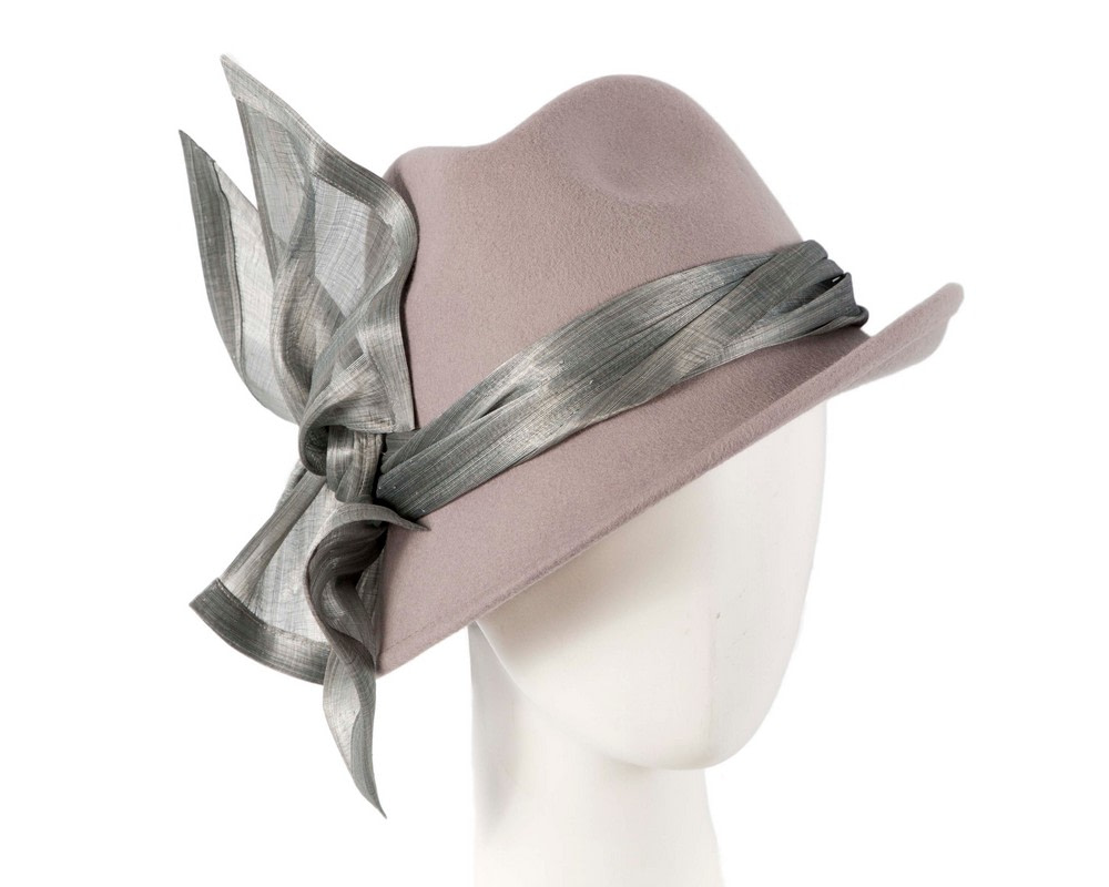 Fashion grey ladies winter felt fedora hat by Fillies Collection
