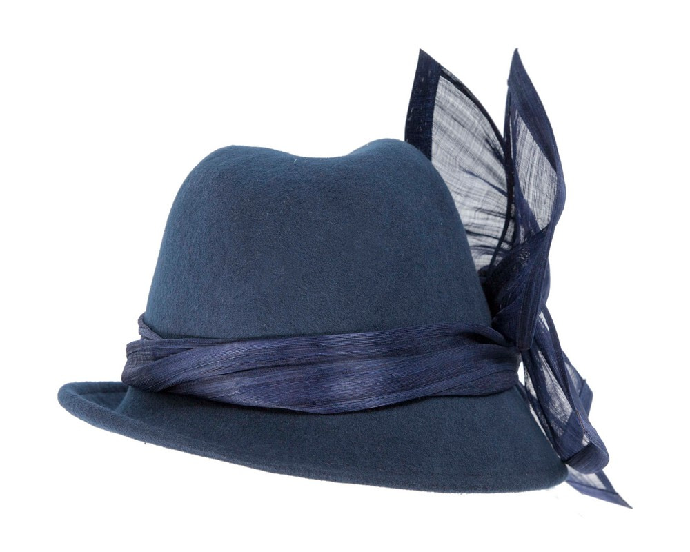 Fashion navy ladies winter felt fedora hat by Fillies Collection - Image 4