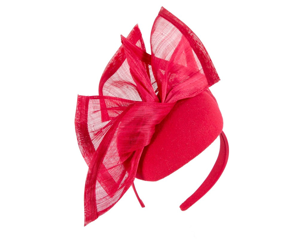 Bespoke red winter fascinator pillbox by Fillies Collection - Image 2