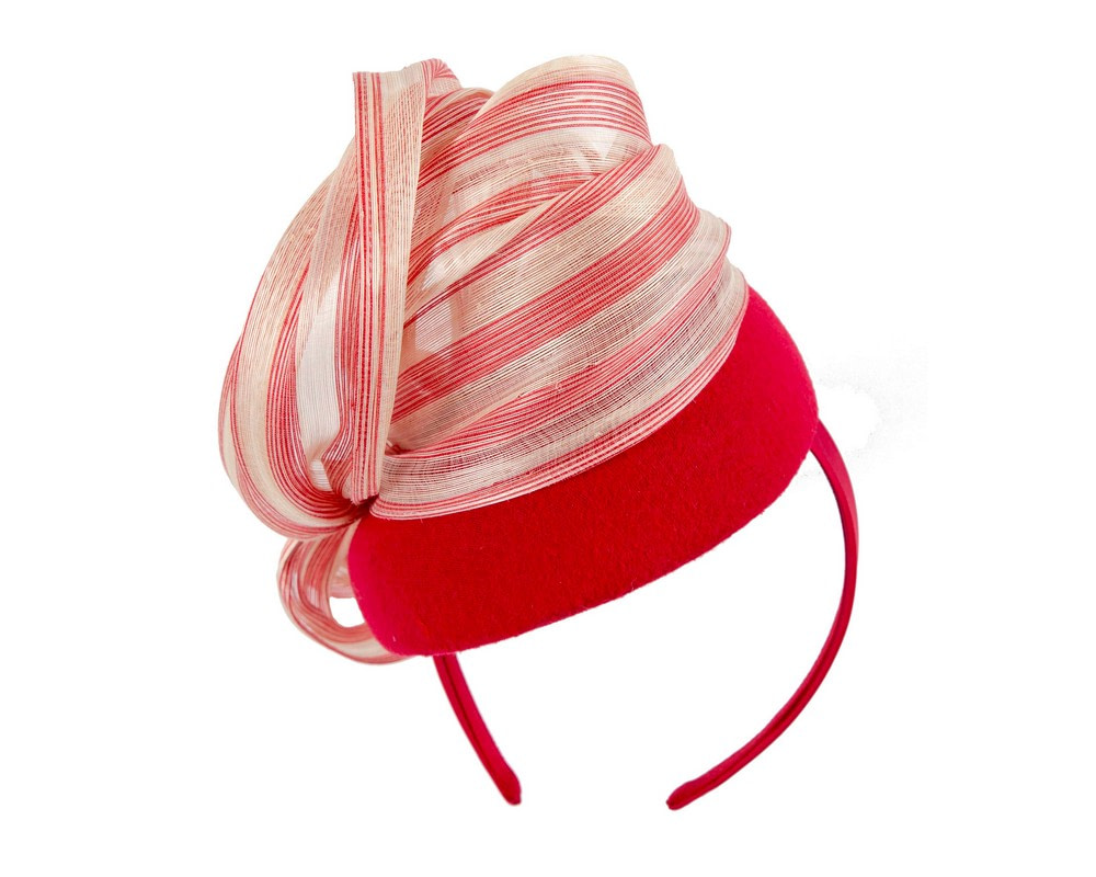 Bespoke red & cream winter racing pillbox with bow by Fillies Collection - Image 6