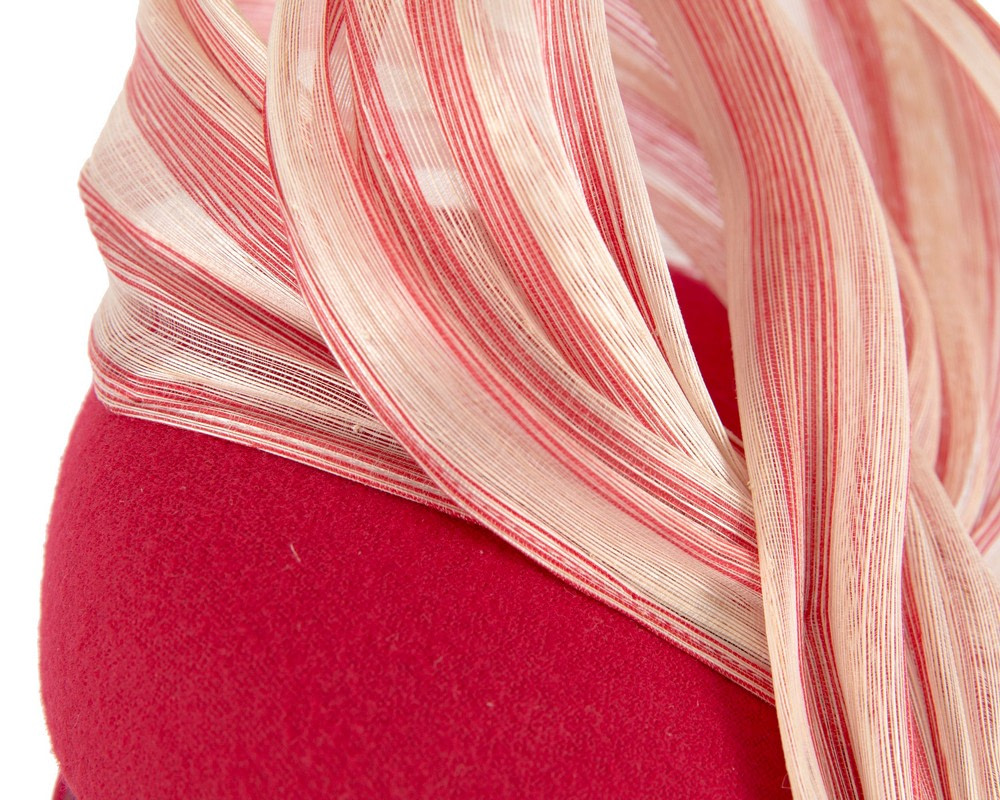 Bespoke red & cream winter racing pillbox with bow by Fillies Collection - Image 5