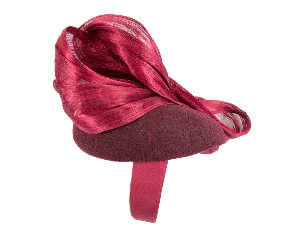 Bespoke burgundy winter racing pillbox with bow by Fillies Collection - Fascinators.com.au Bespoke burgundy winter racing pillbox with bow by Fillies Collection - Image 4