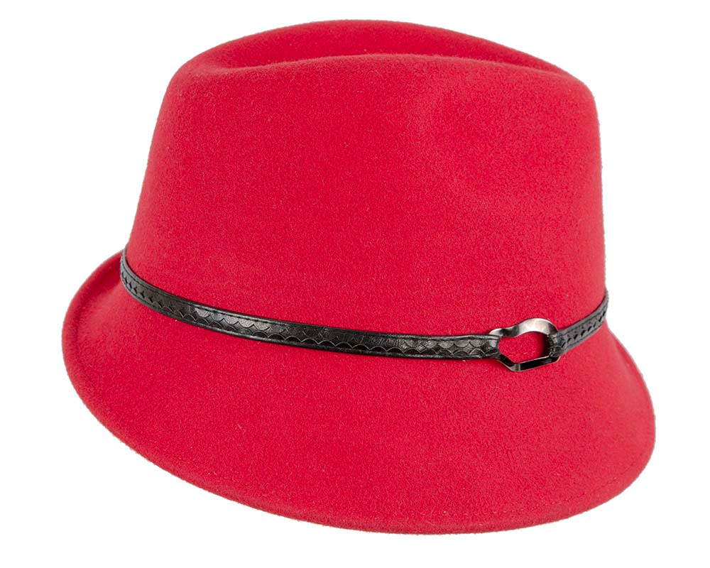 Red ladies winter felt fedora hat by Max Alexander - Fascinators.com.au Red ladies winter felt fedora hat by Max Alexander - Image 4