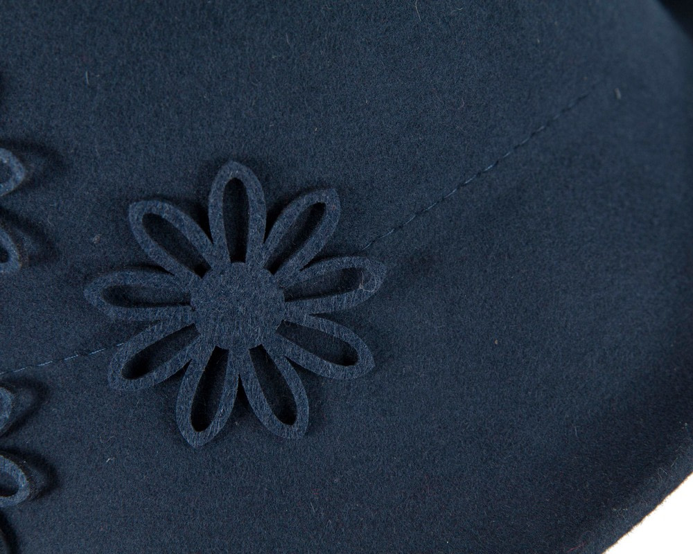 Navy cloche winter felt hat with laser-cut flowers by Max Alexander - Image 5