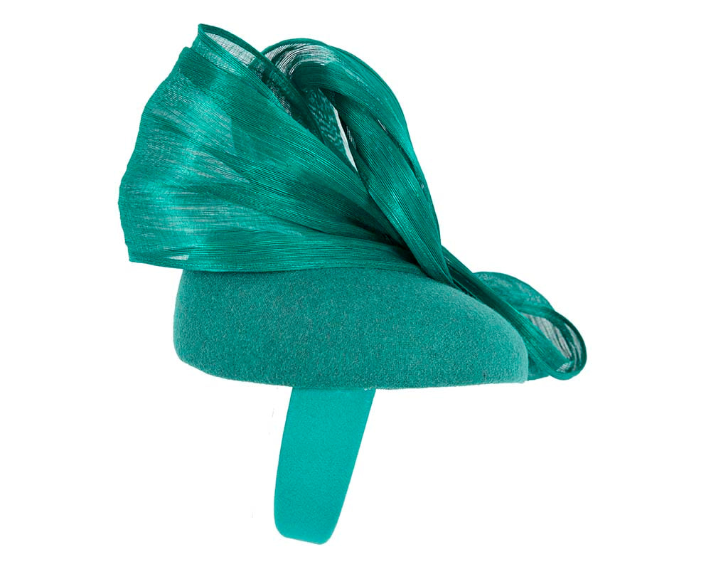 Bespoke teal winter racing pillbox with bow by Fillies Collection - Image 4
