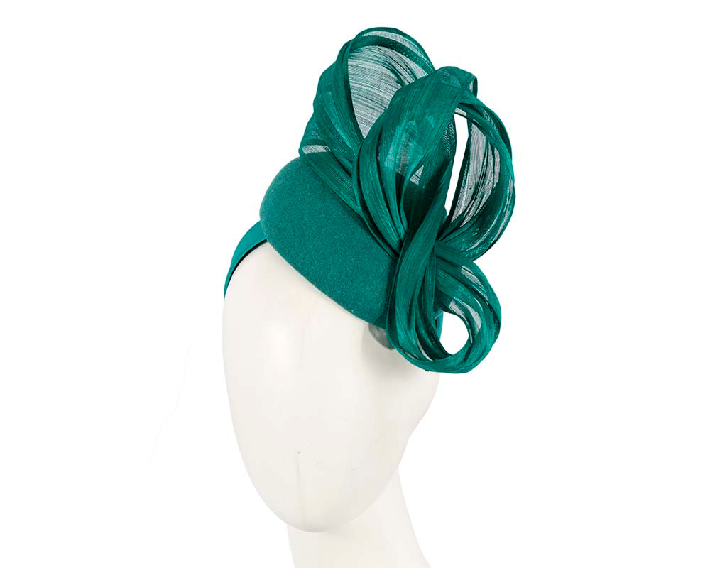 Bespoke teal winter racing pillbox with bow by Fillies Collection