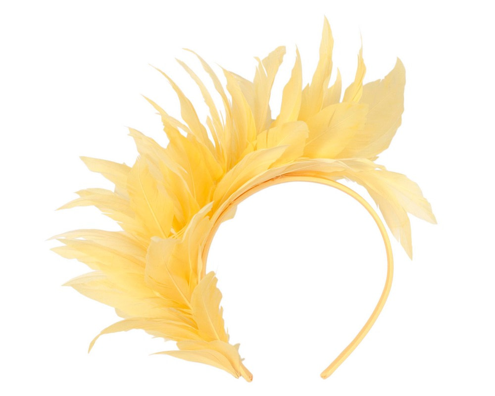 Yellow feather fascinator headband by Max Alexander - Fascinators.com.au Yellow feather fascinator headband by Max Alexander - Image 2