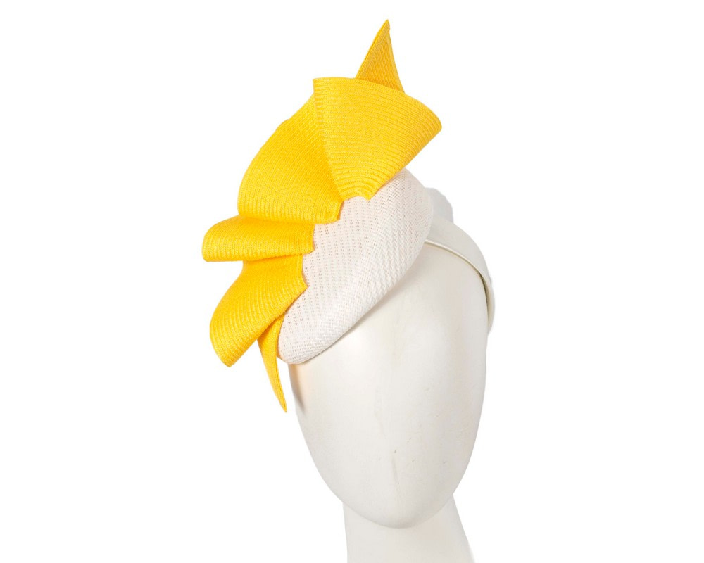 Bespoke white and yellow pillbox fascinator by Fillies Collection