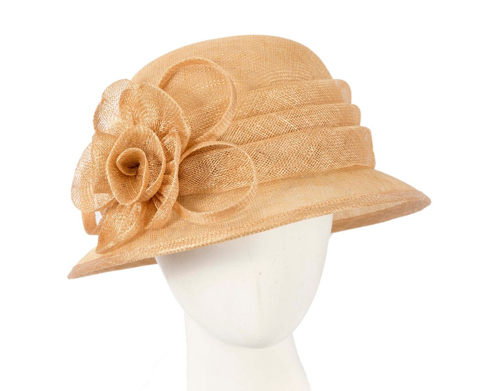 Gold cloche sinamay hat by Max Alexander
