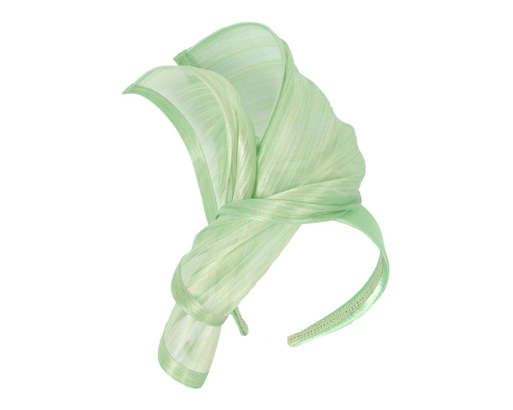 Twisted mint green silk abaca fascinator by Fillies Collection - Image 2