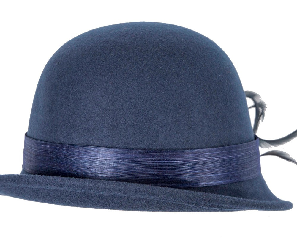 Navy cloche winter fashion hat by Fillies Collection - Image 3
