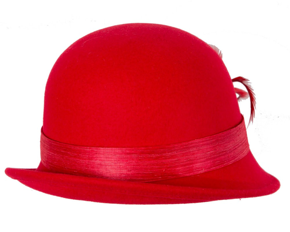 Red cloche winter fashion hat by Fillies Collection - Image 3