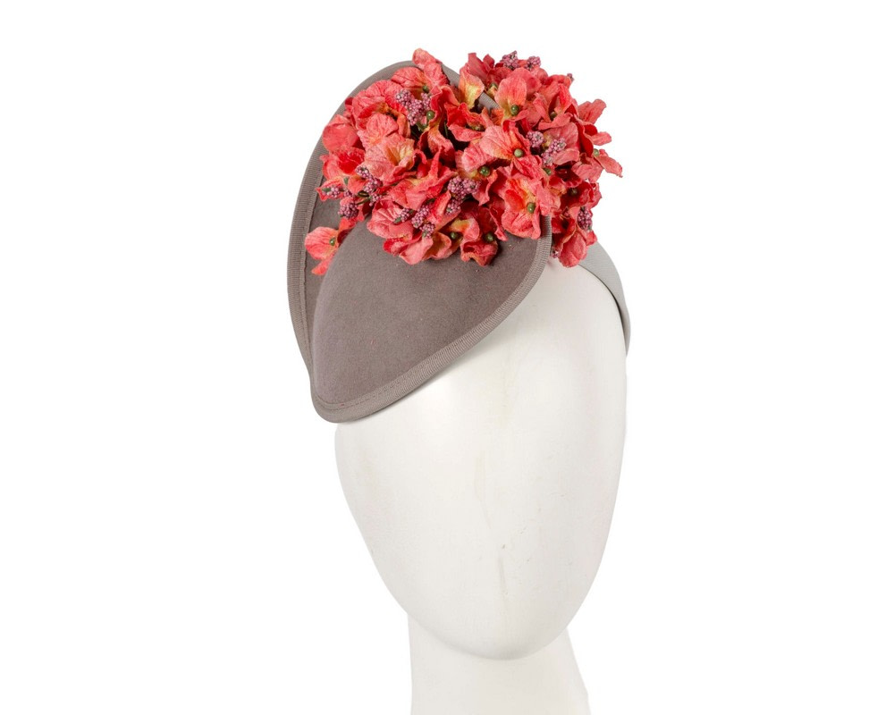 Grey & coral winter racing fascinator by Fillies Collection