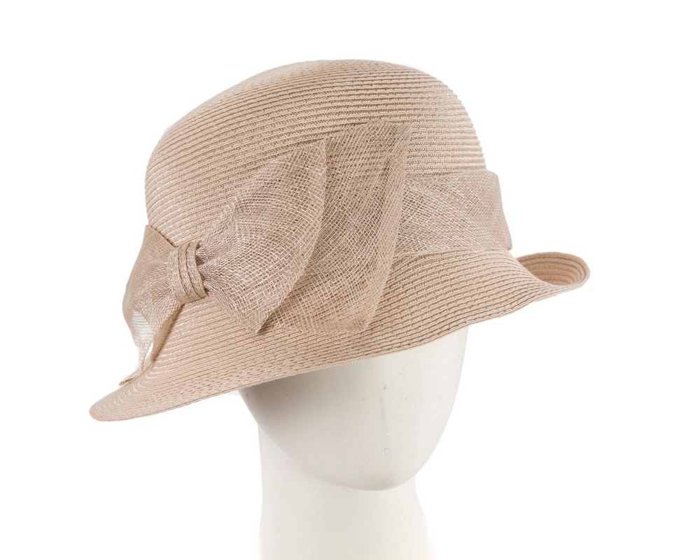 Beige cloche hat with bow by Max Alexander